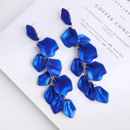 Petal Tassel Long Drop Earrings for Women Red Blue Dangle Jewelry Gift