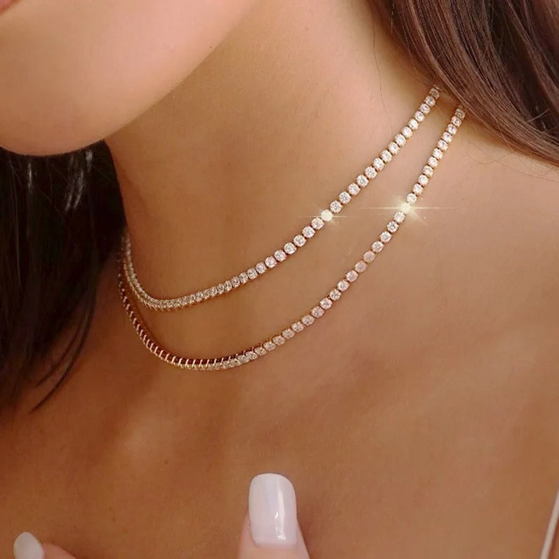 Simple Iced Out CZ Tennis Choker Necklace Women Men Hip Hop Jewelry