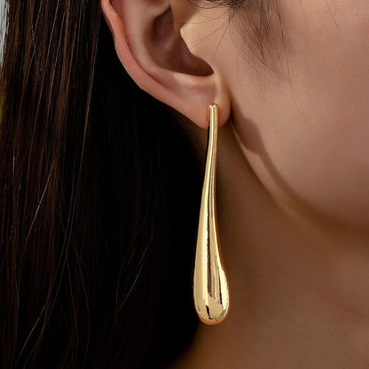 Women’s Long Water Drop Earrings Golden Metal Vintage Dangle