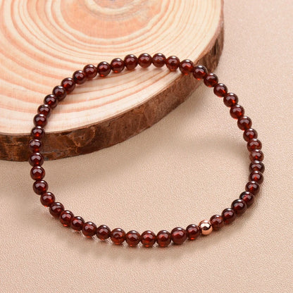 Natural Garnet 4mm Beaded Elastic Bracelet Unisex Daily Jewelry