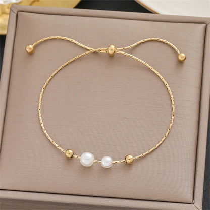 316L Stainless Steel Pearl Beaded Adjustable Bracelet for Women