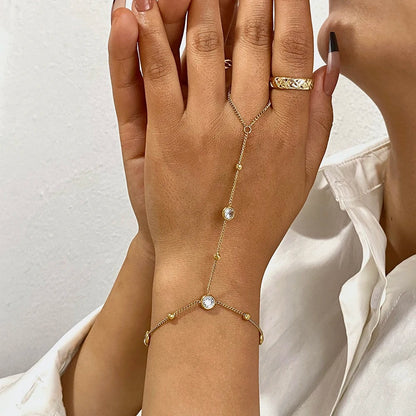 Gold Plated Stainless Steel Ring Hand Chain Bracelet Women’s Jewelry