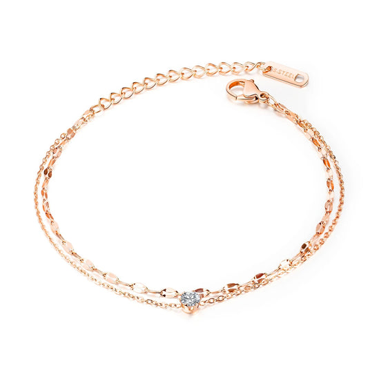 Rose Gold Stainless Steel Cubic Zirconia Bracelet for Women