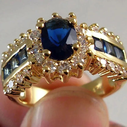 Luxurious Blue Red Zircon Rings Gold Color Unisex Wedding Anniversary Jewelry