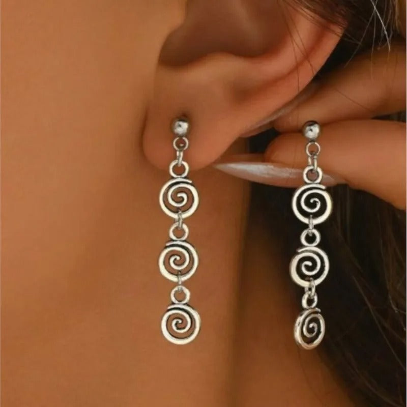 Retro Spiral Swirl Dangle Earrings for Women Vintage Silver Color Minimalist Creative Earrings Party Jewelry Gifts