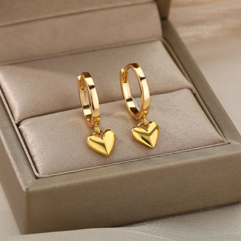 Stainless Steel Heart Earrings For Women Vintage Gold Color Heart Drop Earring Wedding Jewelry Gift
