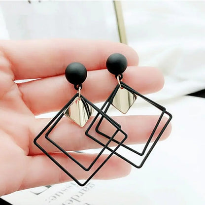 Black Double Layer Hollow Rhombus Drop Earrings Women’s Party Jewelry