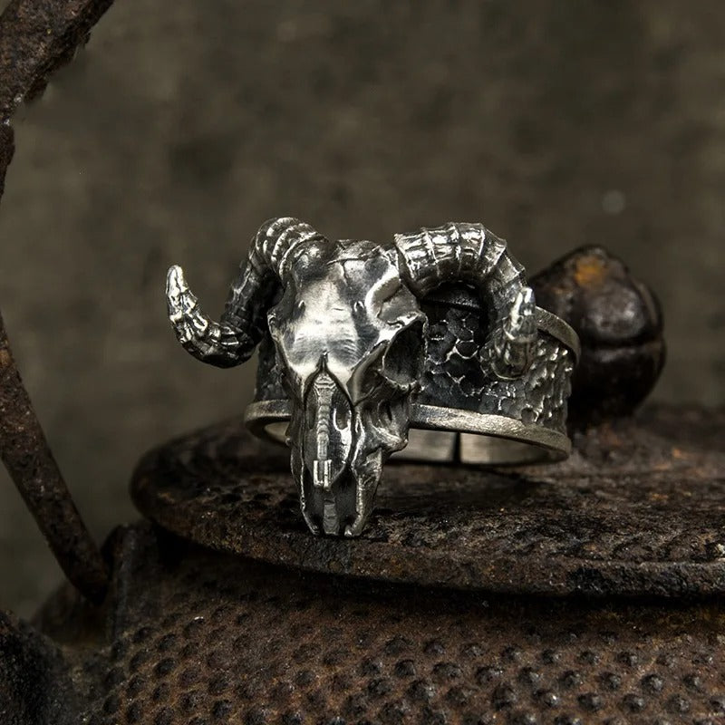 Vintage Black Goat Demon Ring Adjustable Men’s Gothic Jewelry