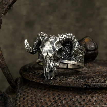 Vintage Black Goat Demon Ring Adjustable Men’s Gothic Jewelry