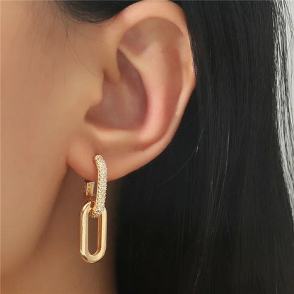 Double Loop Design Drop Earrings Gold Color Geometric Round Hoop Earrings for Women Girls Punk Hip Hop Fashion Jewelry