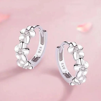 Silver Needle Earrings for Women's Wedding Fashion High Quality Jewelry Crystal Zircon Flower Cute Stud