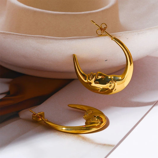 Retro Moon Earrings for Women Artistic Design Gold Plated Trendy Statement Jewelry