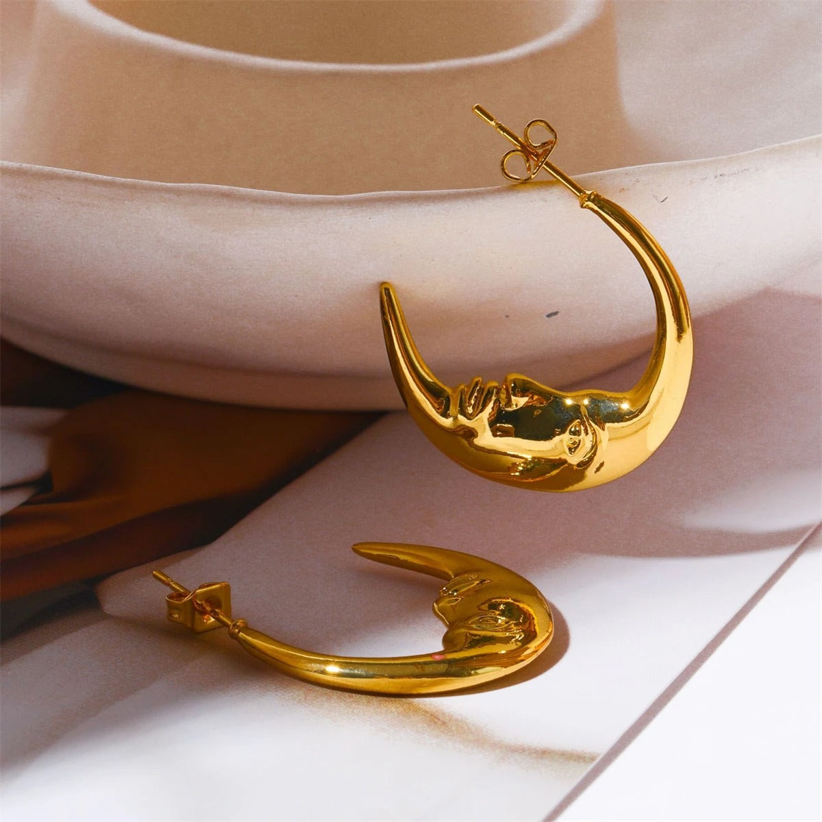 Retro Moon Earrings for Women Artistic Design Gold Plated Trendy Statement Jewelry