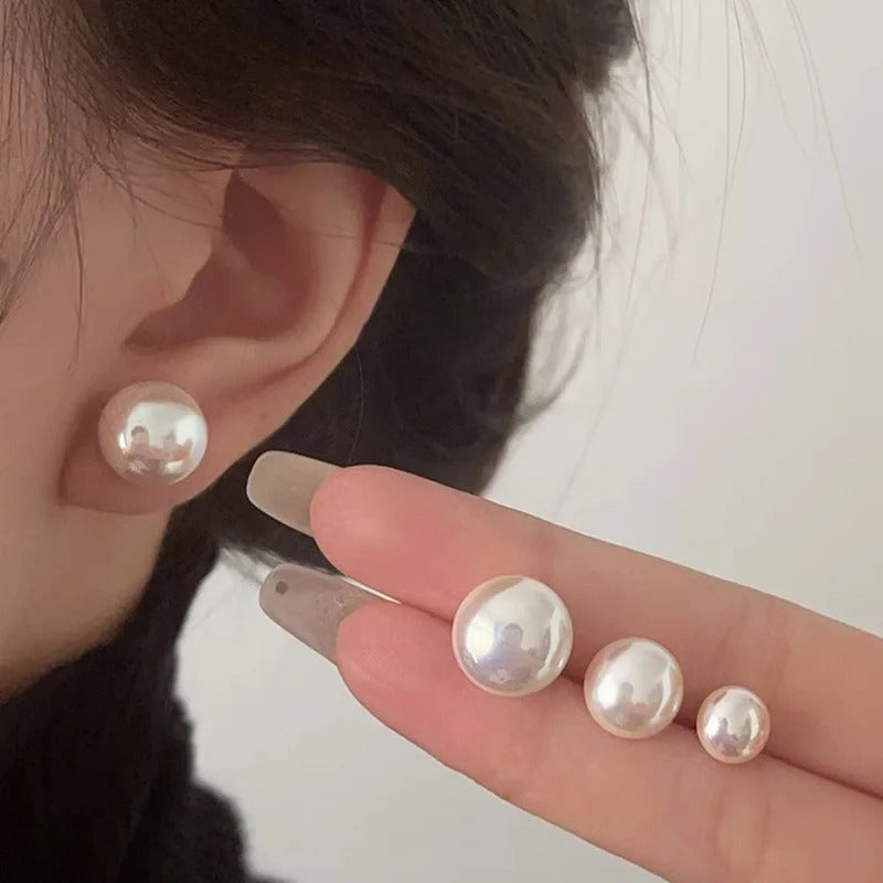 925 Sterling Silver Pearl Stud Earrings Simple Style for Women