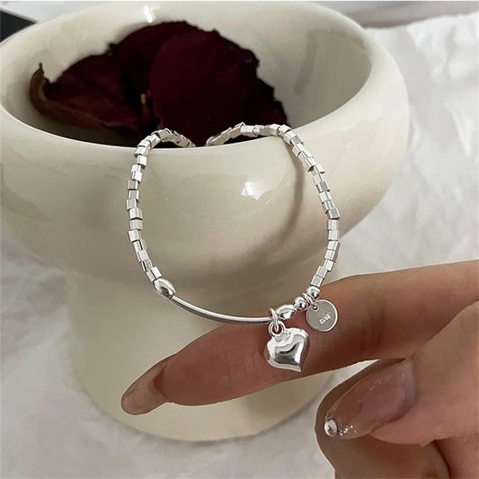 S925 Sterling Silver Geometric Square Love Bracelet for Women Sweet and Stylish Fine Jewelry Gift