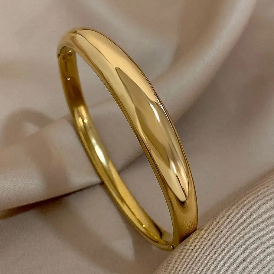 Minimalist Smooth Chunk Stainless Steel Gold & Silver Round Bangle for Women