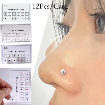 12PCS/Card Magnetic Non Pierced Magnet Ear Tragus Cartilage Lip Labret Stud Nose Ring Jewelry Magnetic Earring