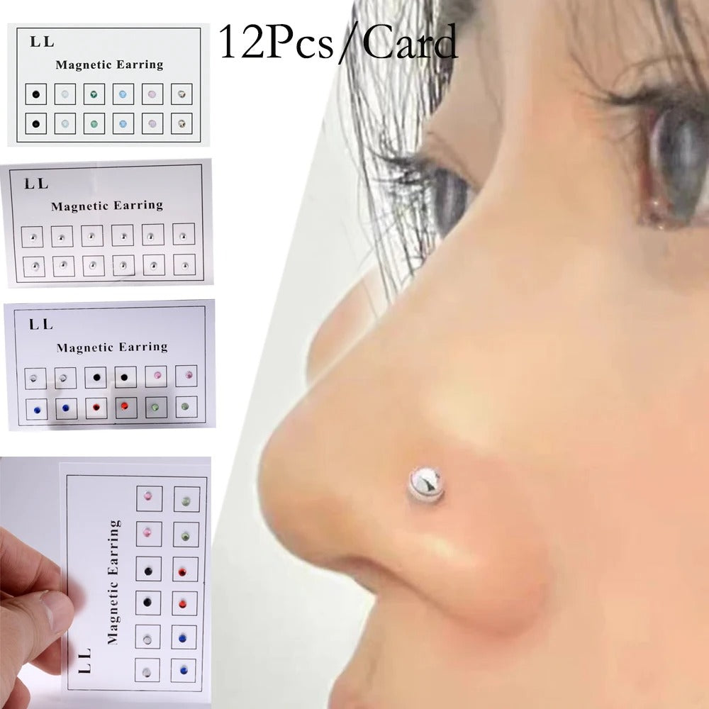 12PCS/Card Magnetic Non Pierced Magnet Ear Tragus Cartilage Lip Labret Stud Nose Ring Jewelry Magnetic Earring