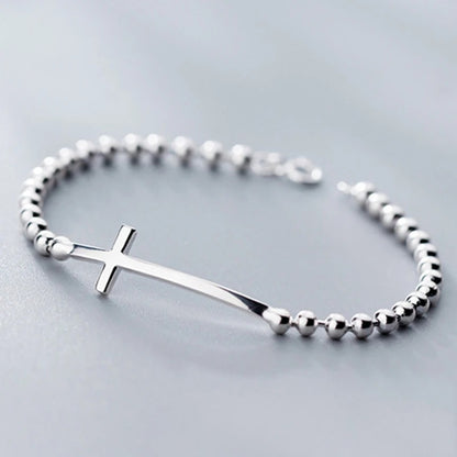 925 Sterling Silver Cross Bead Bracelet Bangle for Men & Women