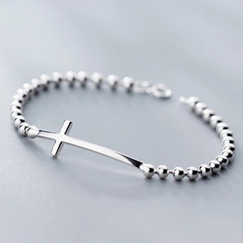 New Fashion 925 Sterling Silver Christian Cross Tiny Beads Bracelets & Bangle for Women Men Jewelry