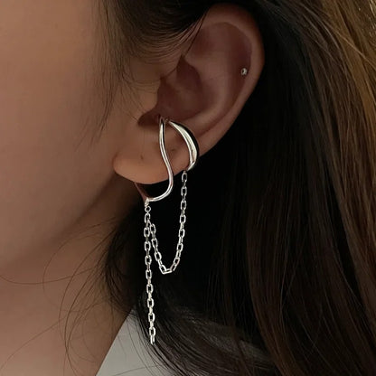 925 sterling silver Ear cuff without piercing For Women Chain Tassel Earring Jewelry Prevent Allergy Party