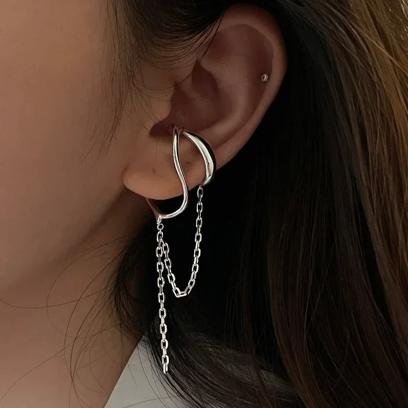 925 sterling silver Ear cuff without piercing For Women Chain Tassel Earring Jewelry Prevent Allergy Party