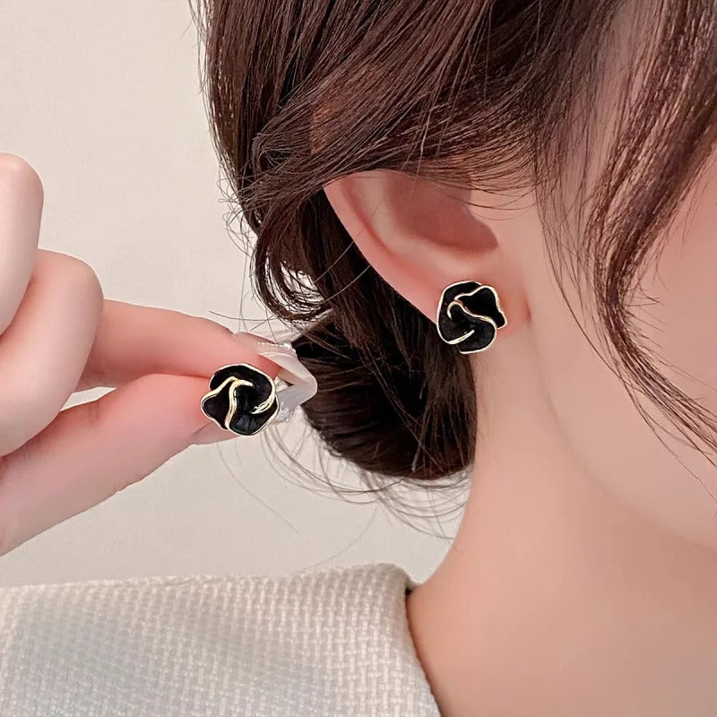 2025 Niche Design Light Luxury Temperament Unique Camellia Stud Earrings For Women Fashion Simple Metal Jewelry Gifts