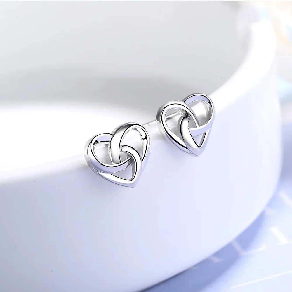 Sterling Silver Love Heart Stud Earrings for Women Luxury