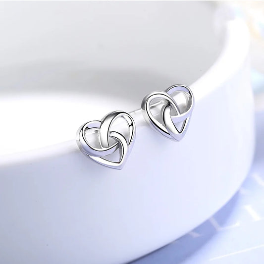 Sterling Silver Love Heart Stud Earrings for Women Luxury