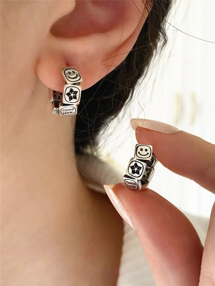 Korean Fashion S925 Sterling Silver Smile Earrings Thai Silver Retro Earbuckle Ins Earring Birthday Gift For Women