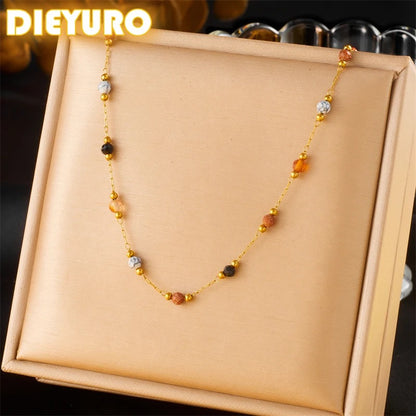 316L Stainless Steel Natural Colored Bead Necklace for Women
