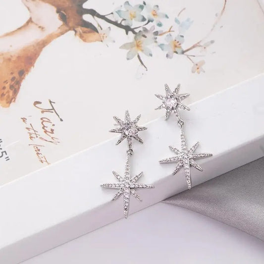 Gold-Plated Zircon Star Earrings for Women