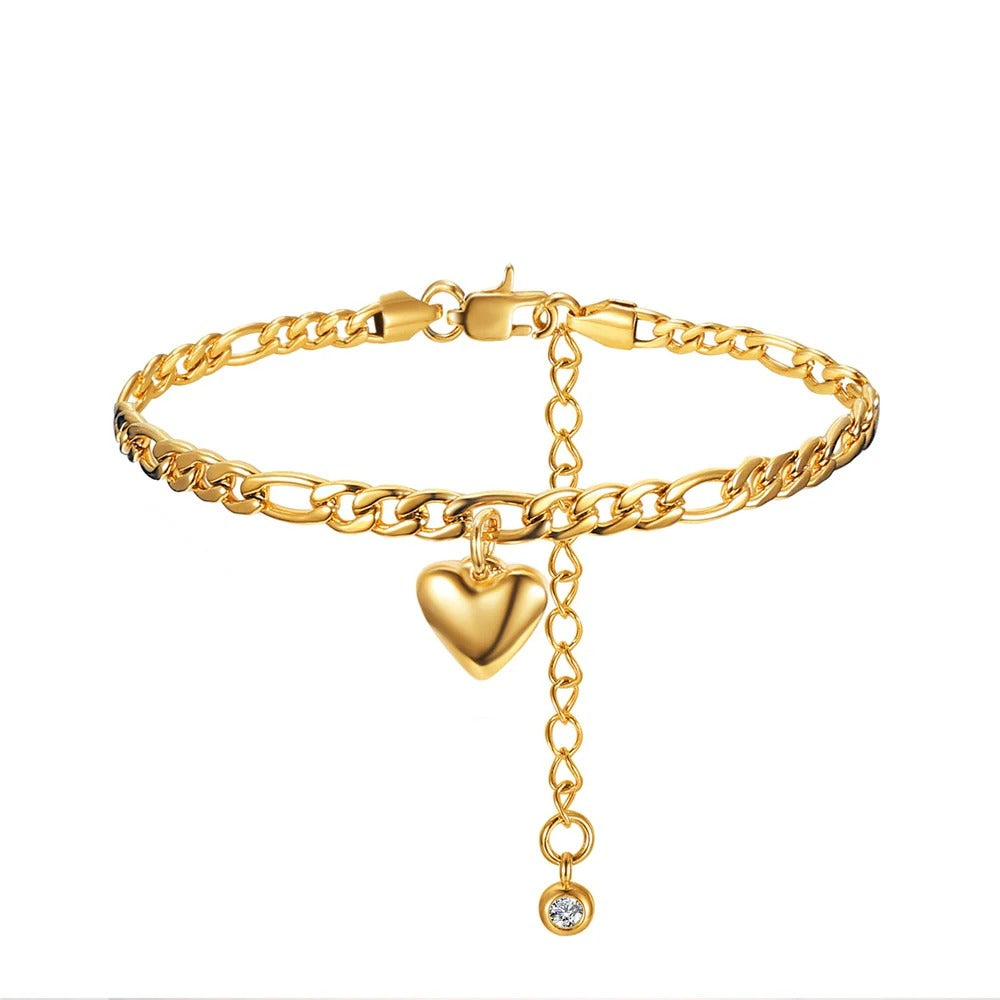 Gold Stainless Steel Cuban Link Anklet Women’s Beach Jewelry