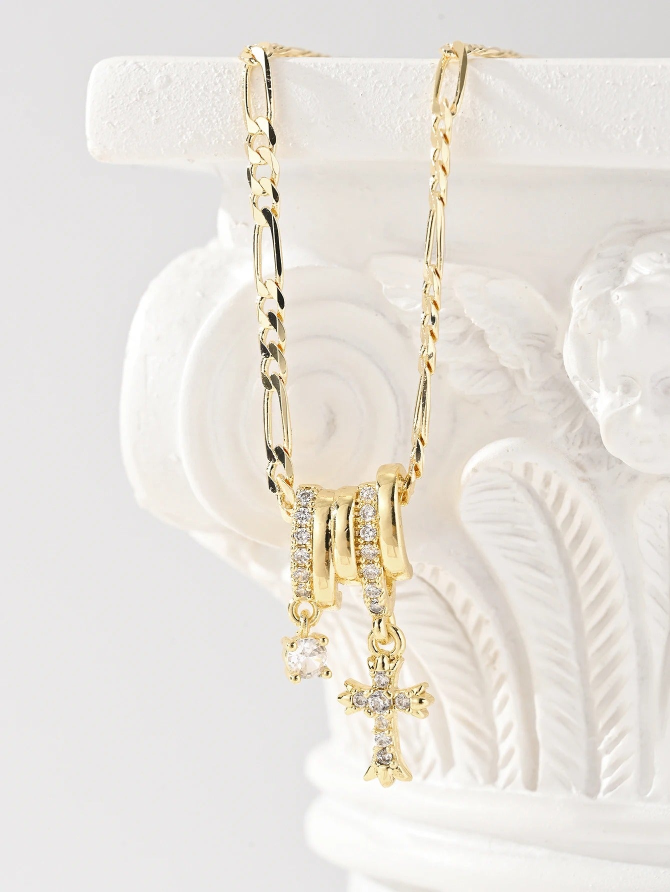 Light Luxury Five Rings Zircon Cross Star Pendant Necklace, Women's Personality Simple and Elegant Special Jewelry Gift