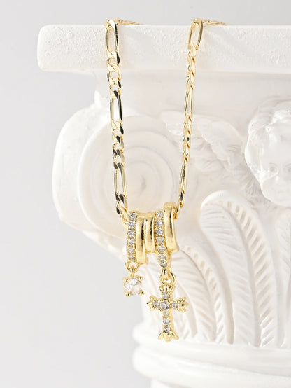 Light Luxury Five Rings Zircon Cross Star Pendant Necklace, Women's Personality Simple and Elegant Special Jewelry Gift