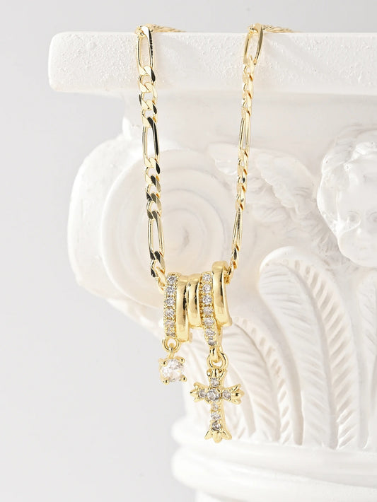 Light Luxury Five Rings Zircon Cross Star Pendant Necklace, Women's Personality Simple and Elegant Special Jewelry Gift