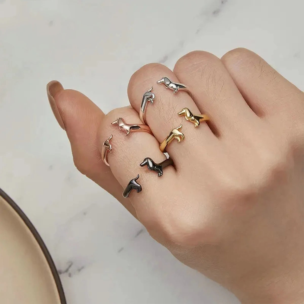 Cute Adjustable Dog Rings Set – 4pcs Open-End Fashion Jewelry