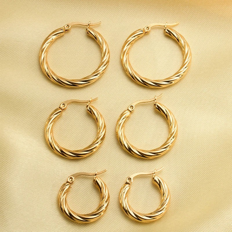 Vintage Twisted Gold Plated Hoop Earrings 3 Pairs Stackable Jewelry