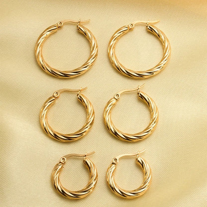 Vintage Twisted Gold Plated Hoop Earrings 3 Pairs Stackable Jewelry