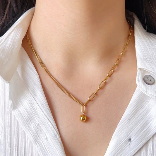 Gold Round Ball Pendant Necklace Women’s Hip Hop Jewelry