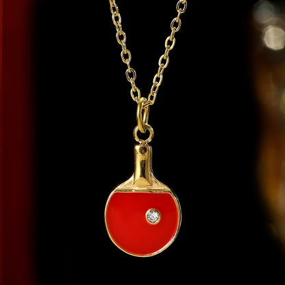 Stainless Steel Enamel Table Tennis Racket Charm Necklace 14K Gold Plated Pendant Choker Jewelry For Women Party Daily Wear