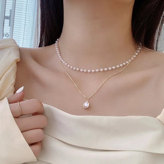 Beads Women's Neck Chain K pop Pearl Choker Necklace Gold Color Goth Choker Jewelry Pendant Necklaces 2025 Collar for Girl