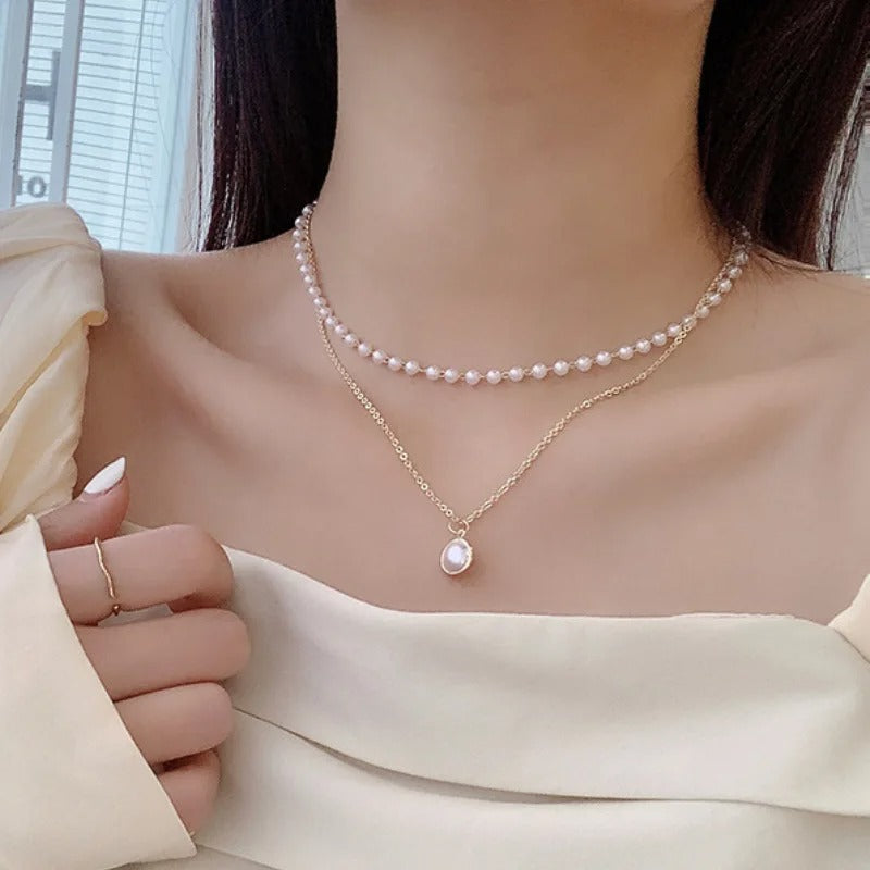 Beads Women's Neck Chain K pop Pearl Choker Necklace Gold Color Goth Choker Jewelry Pendant Necklaces 2025 Collar for Girl