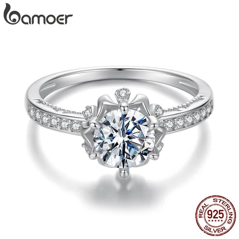 1ct Round Moissanite Flower Ring Sterling Silver for Women