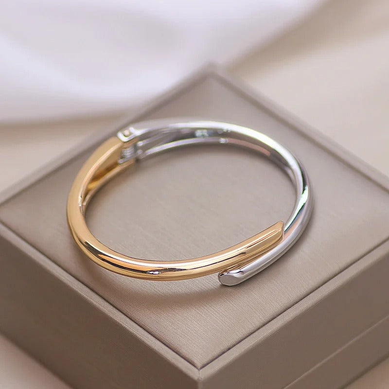 Gold Geometric Open Bangle Punk Cuff Bracelet for Women
