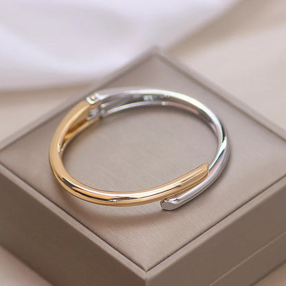Gold Geometric Open Bangle Punk Cuff Bracelet for Women