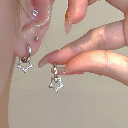 New Crystal Star Drop Earrings Women CZ Zircon Silver Party Jewelry