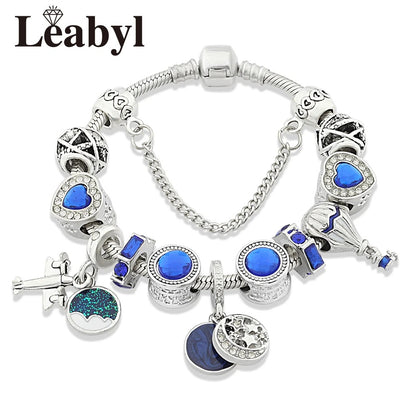 Dark Blue Crystal Star Bracelet Enamel Plane & Ball Pendant Jewelry