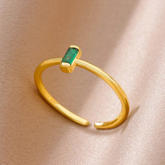 Stainelss Steel Cubic Zircon Green Rings for Women Opening Gold Color Round Thin Finger Rings 2023 Trend Wedding Jewelry Gifts