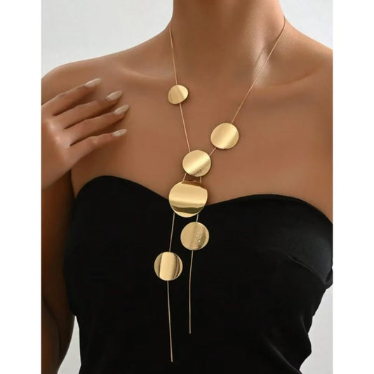 Large Round Pendant Long Necklace for Women Simple Collarbone Chain